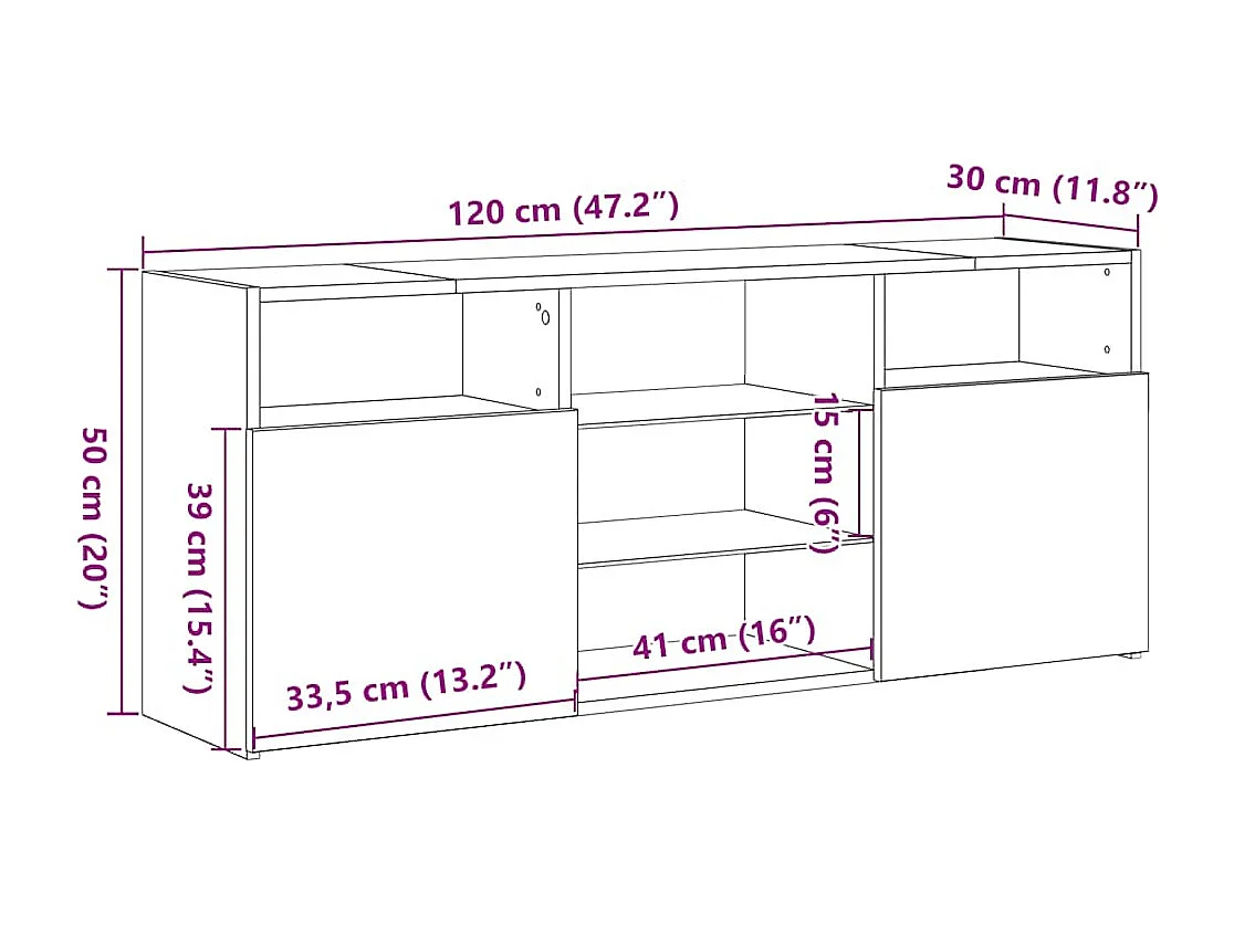 TV-Schrank mit LED-Leuchten Grau Sonoma 120x30x50 cm