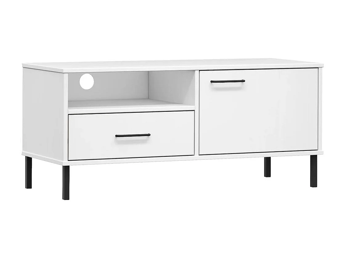 TV-Schrank OSLO mit Metallbeinen Weiß Massivholz Kiefer