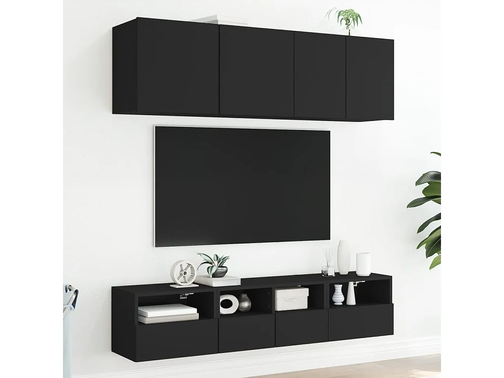 Meubles TV muraux 2 pcs noir 40x30x30 cm bois d'ingénierie