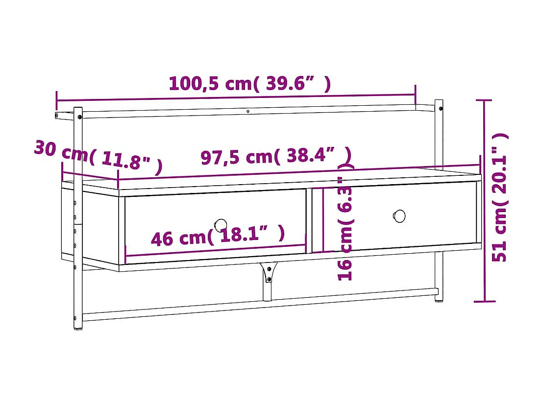 Tv-meubel wandgemonteerd 100,5x30x51 cm hout sonoma eikenkleur