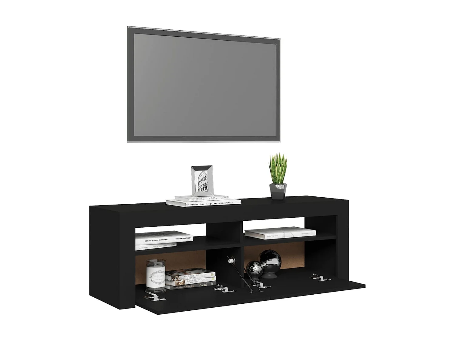 Móvel de TV com luzes LED 120x35x40 cm preto