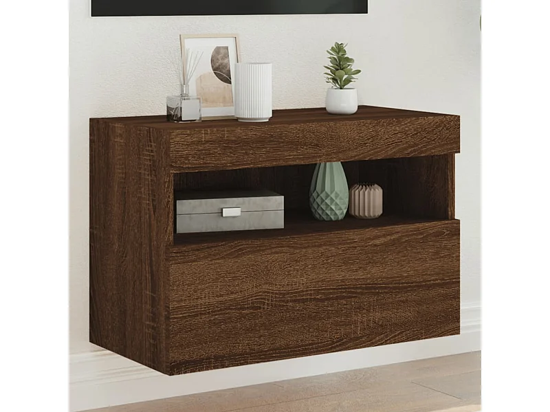 TV-Wandschrank mit LED-Leuchten Braun Eichen-Optik 60x30x40 cm