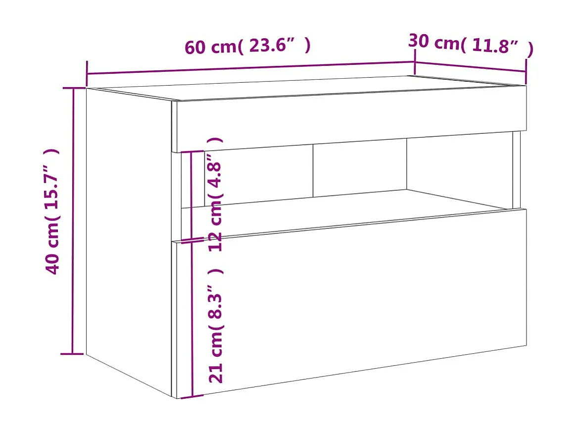 Mobile TV a Parete con Luci LED Rovere Marrone 60x30x40 cm
