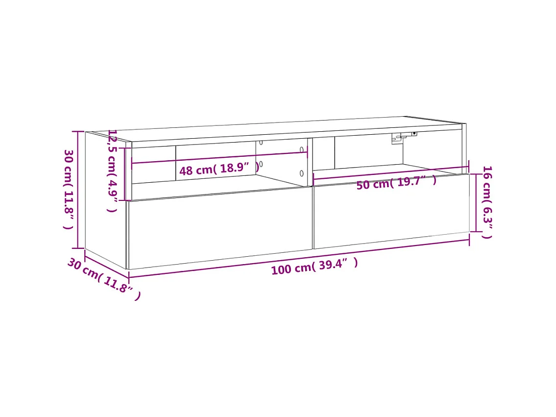 Meuble TV mural blanc 100x30x30 cm bois d'ingénierie