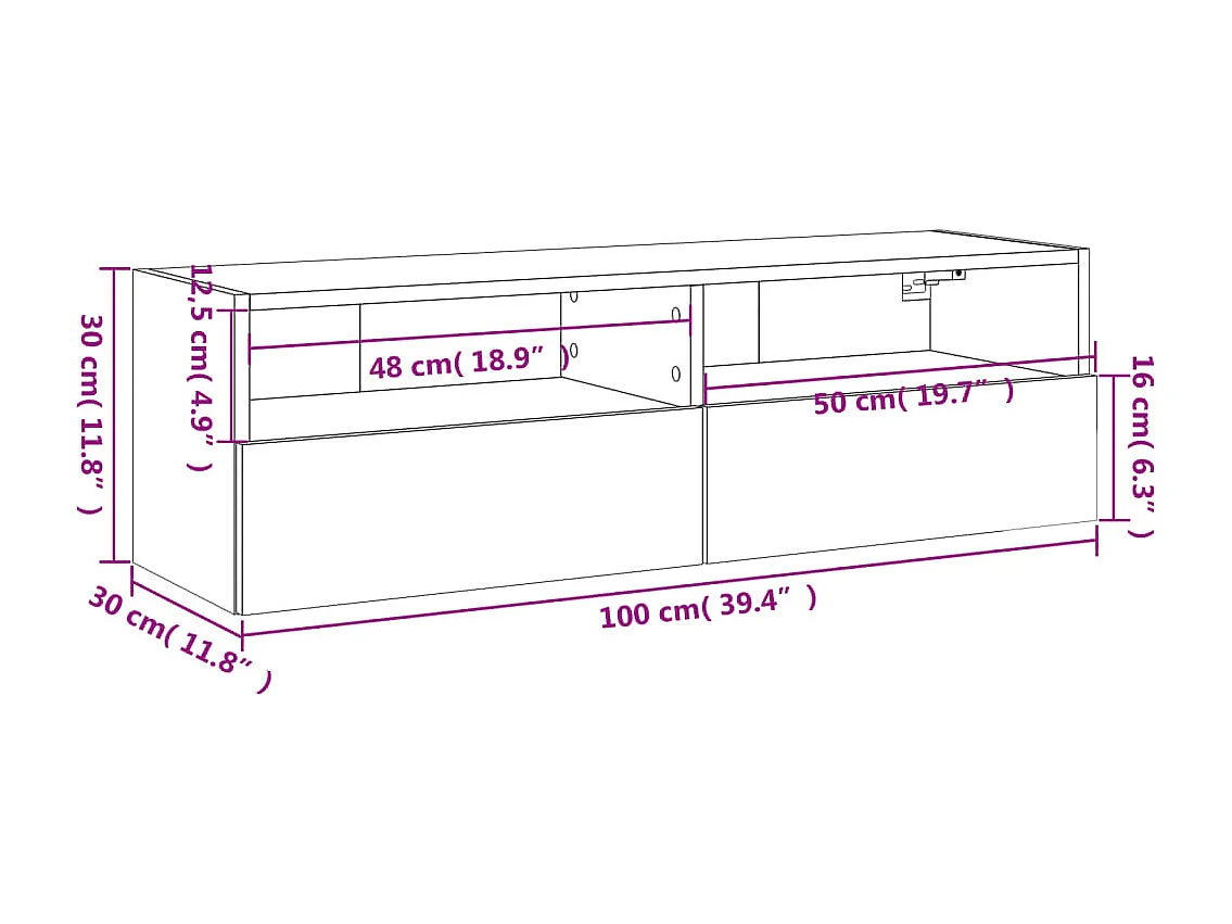 Tv-wandmeubel 100x30x30 cm bewerkt hout wit