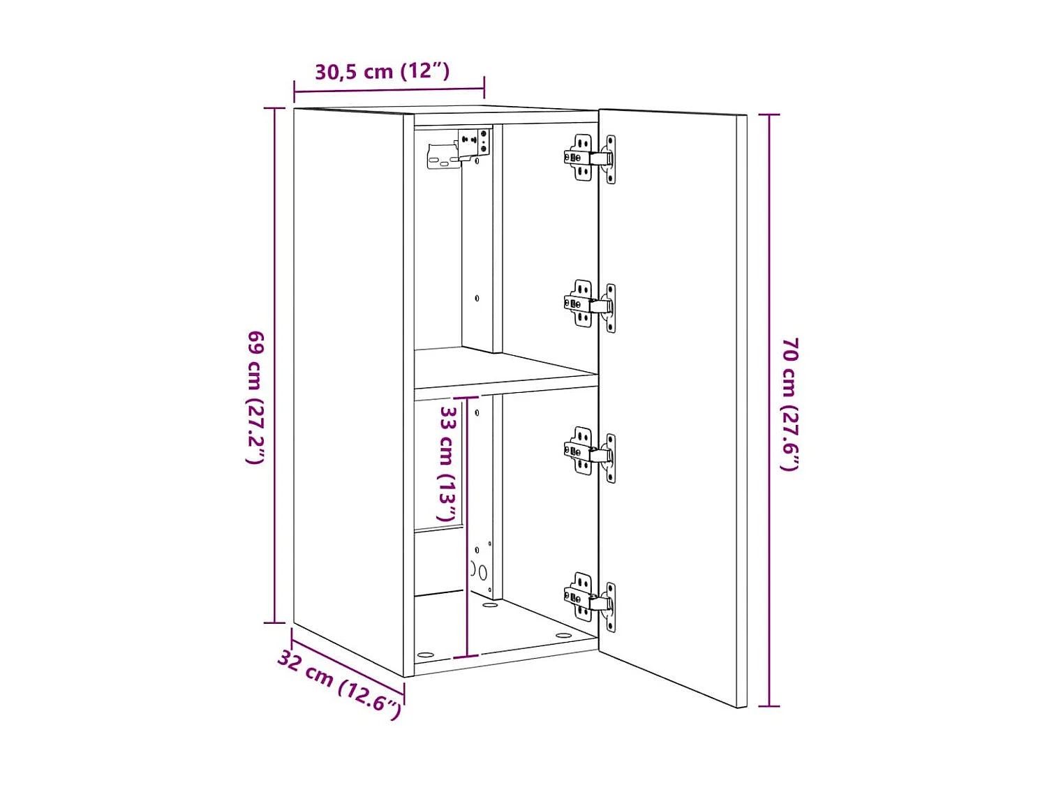 Meuble TV mural avec lumières LED chêne marron 30,5x35x70 cm