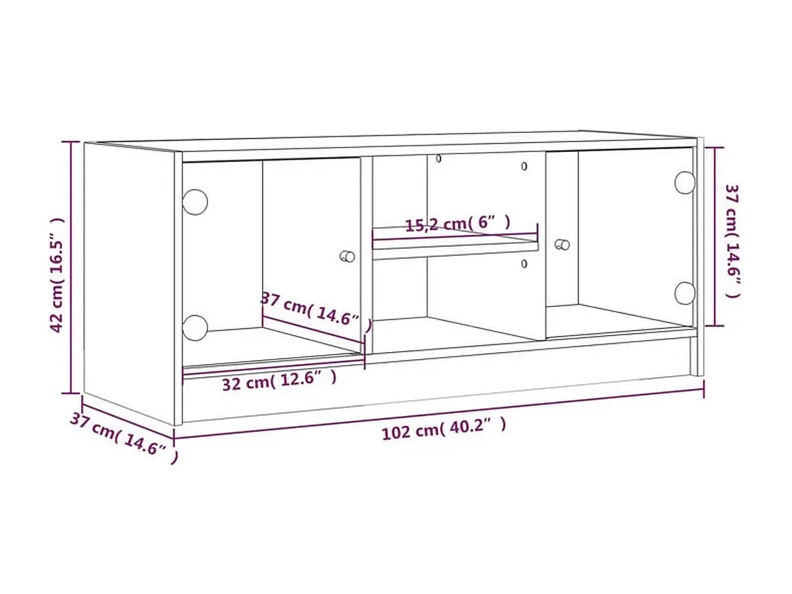 Móvel de TV c/ portas de vidro 102x37x42 cm preto