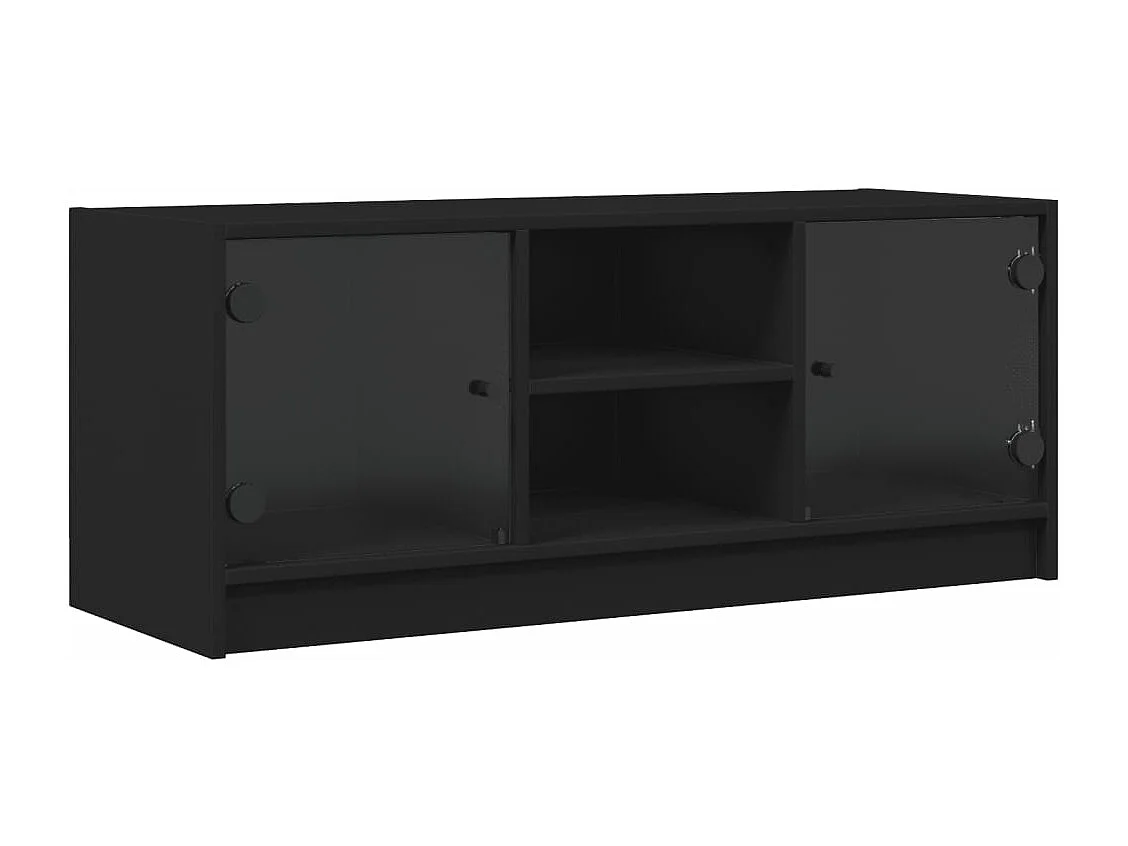 Meuble TV avec portes en verre noir 102x37x42 cm