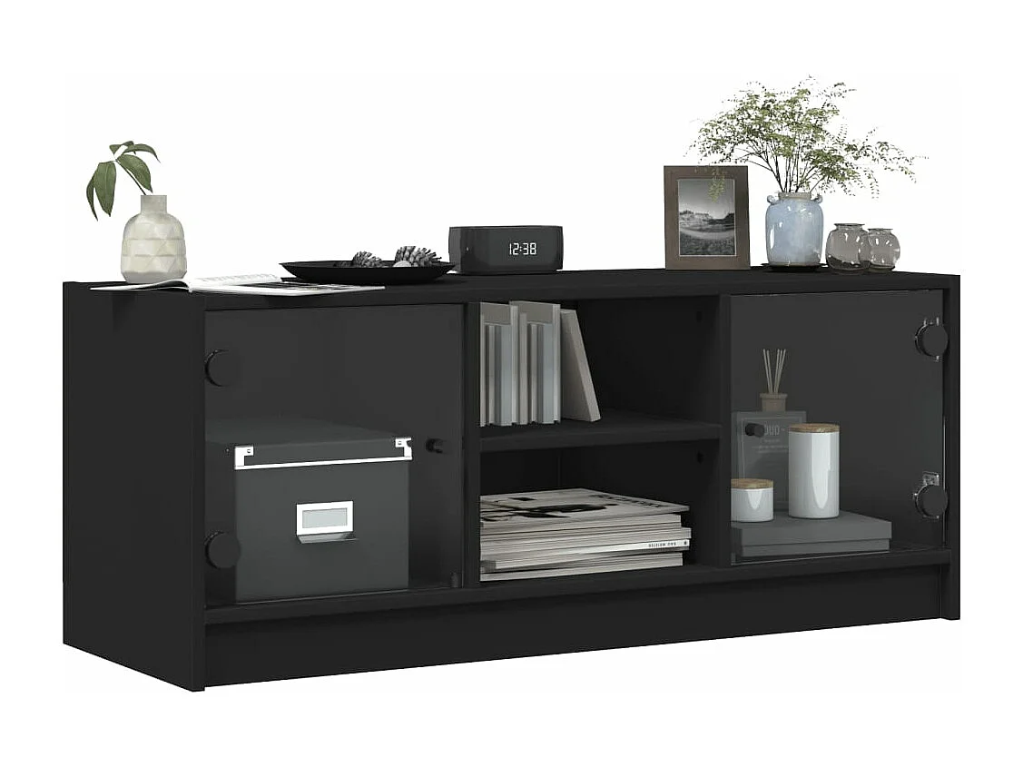 Meuble TV avec portes en verre noir 102x37x42 cm