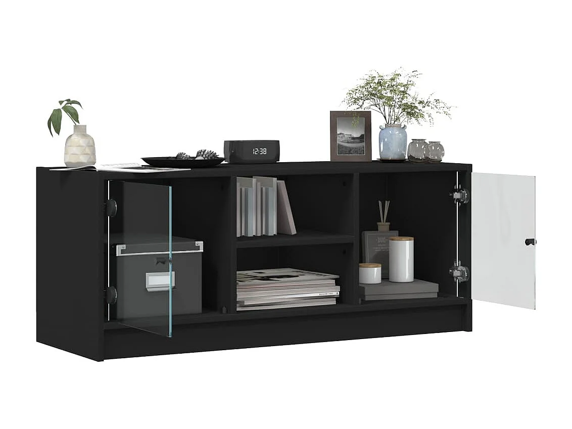 Meuble TV avec portes en verre noir 102x37x42 cm