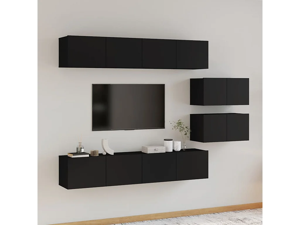 Ensemble de meubles TV 6 pcs Noir Bois d'ingénierie