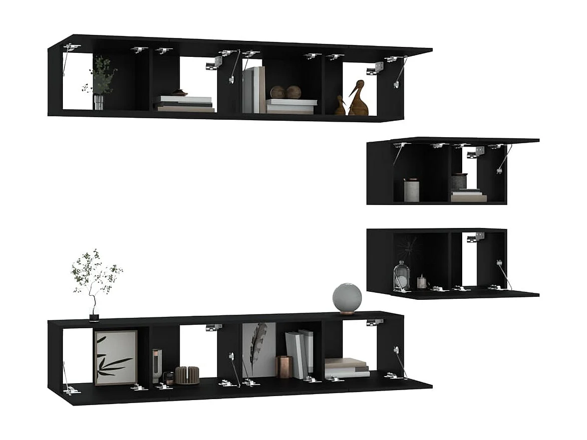 Ensemble de meubles TV 6 pcs Noir Bois d'ingénierie