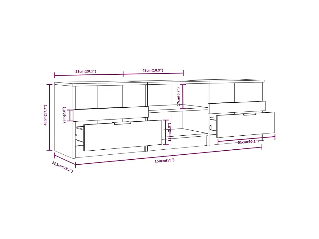 Meuble TV Gris béton 150x33,5x45 cm Bois d'ingénierie