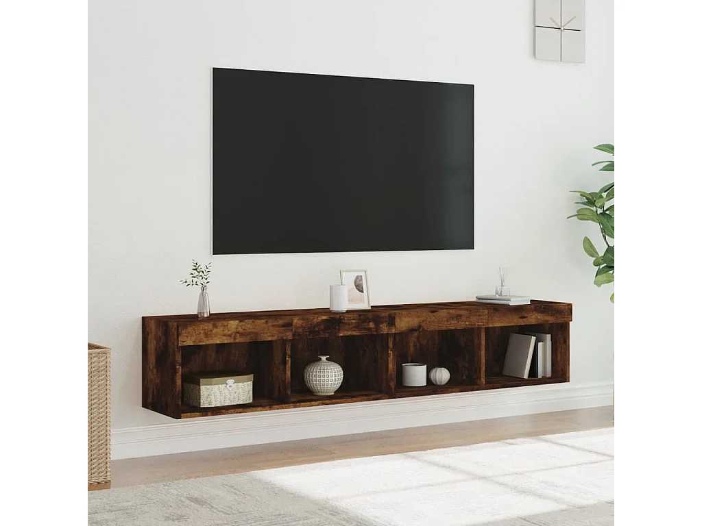 Meubles TV avec lumières LED 2 pcs chêne fumé 80x30x30 cm