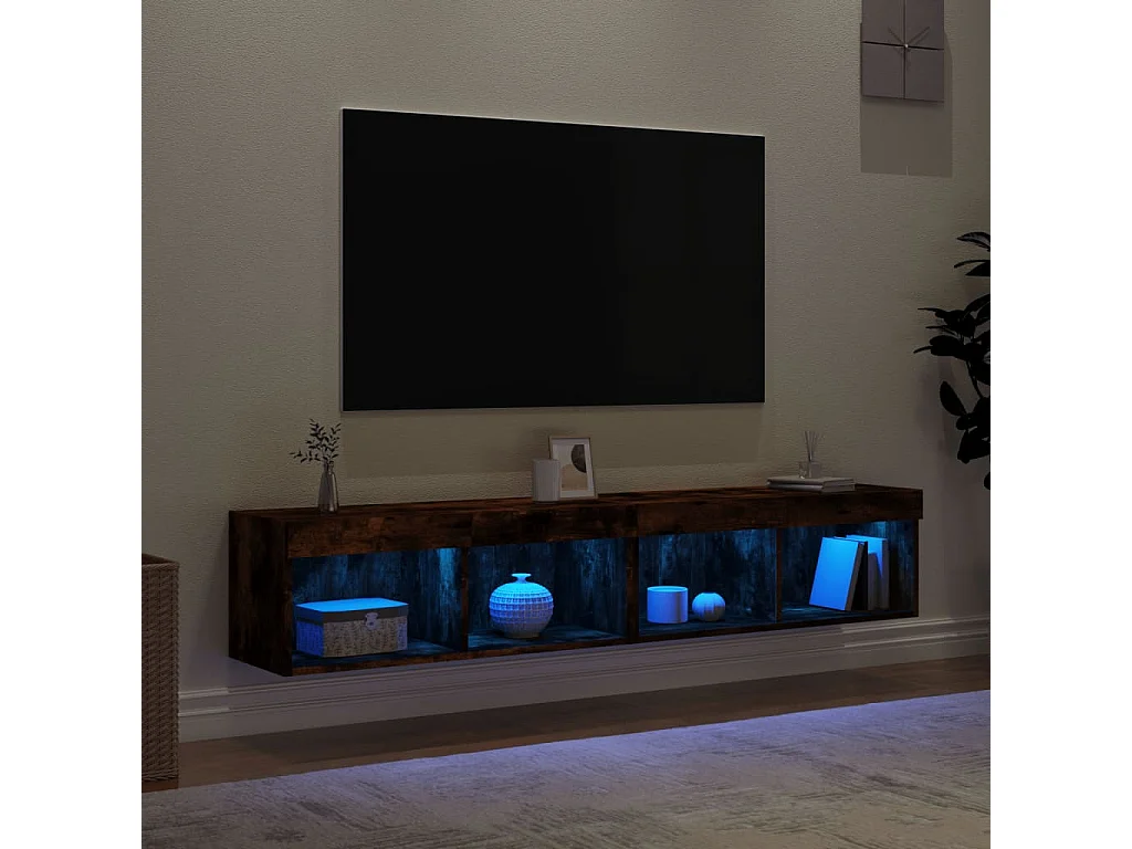 Meubles TV avec lumières LED 2 pcs chêne fumé 80x30x30 cm