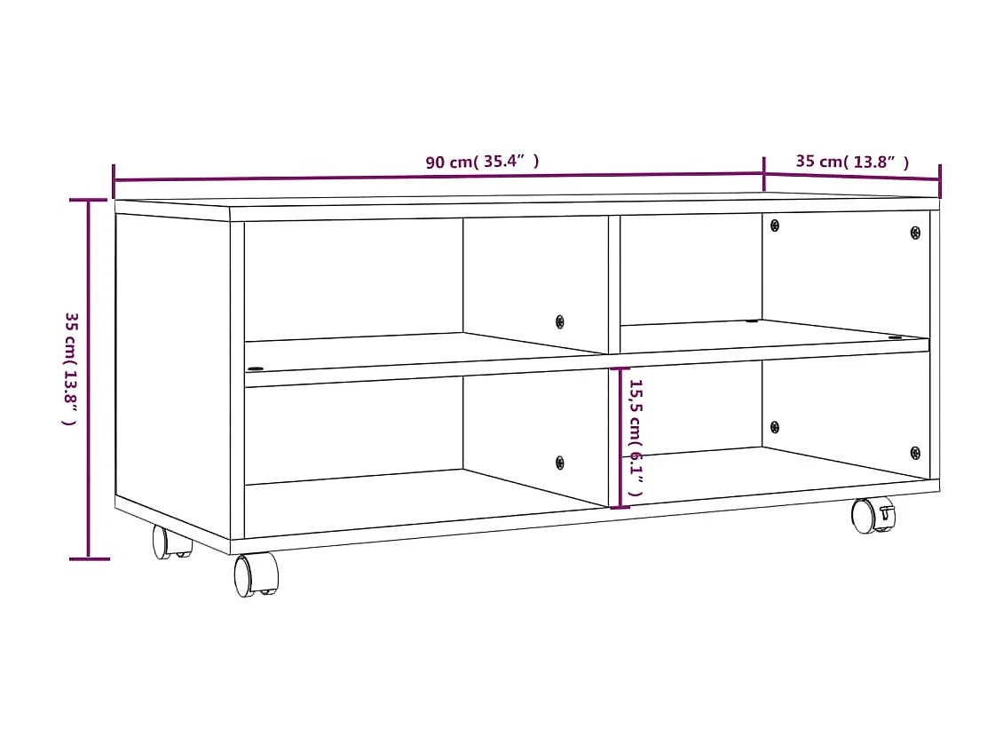 Mobile TV con Ruote Rovere Fumo 90x35x35cm in Legno Multistrato