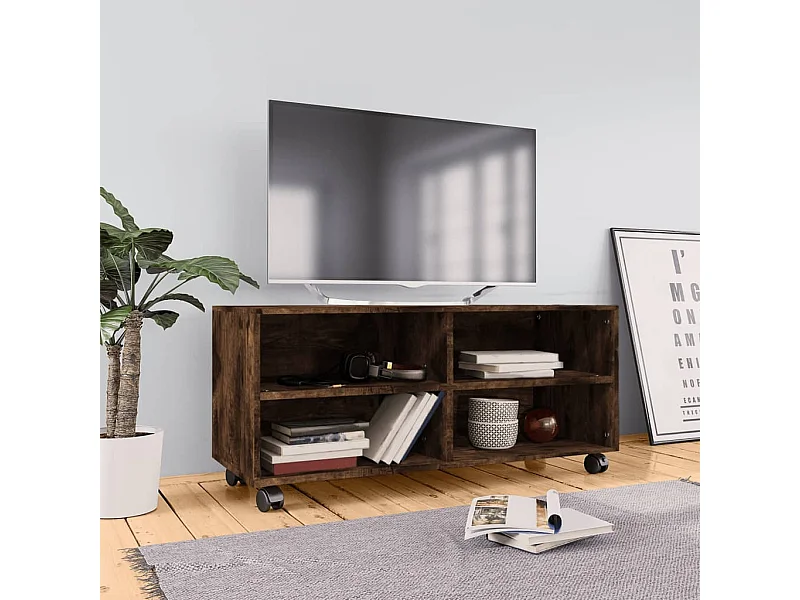 Mobile TV con Ruote Rovere Fumo 90x35x35cm in Legno Multistrato