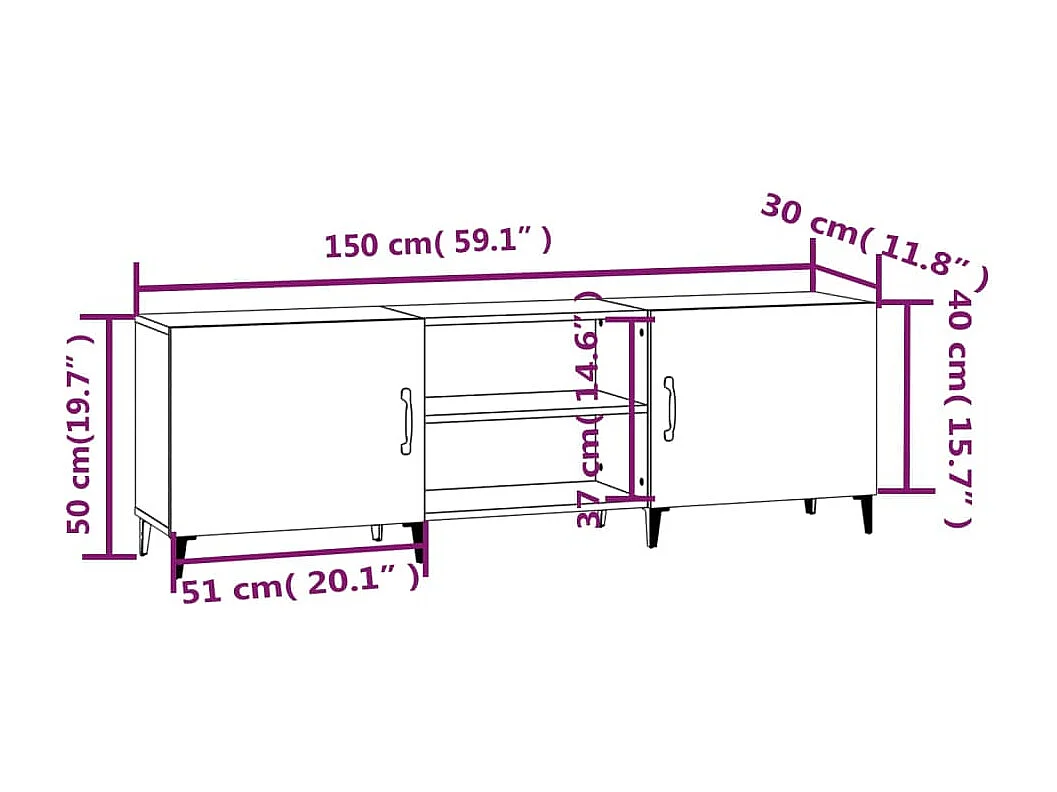 Meuble TV chêne fumé 150x30x50 cm bois d'ingénierie