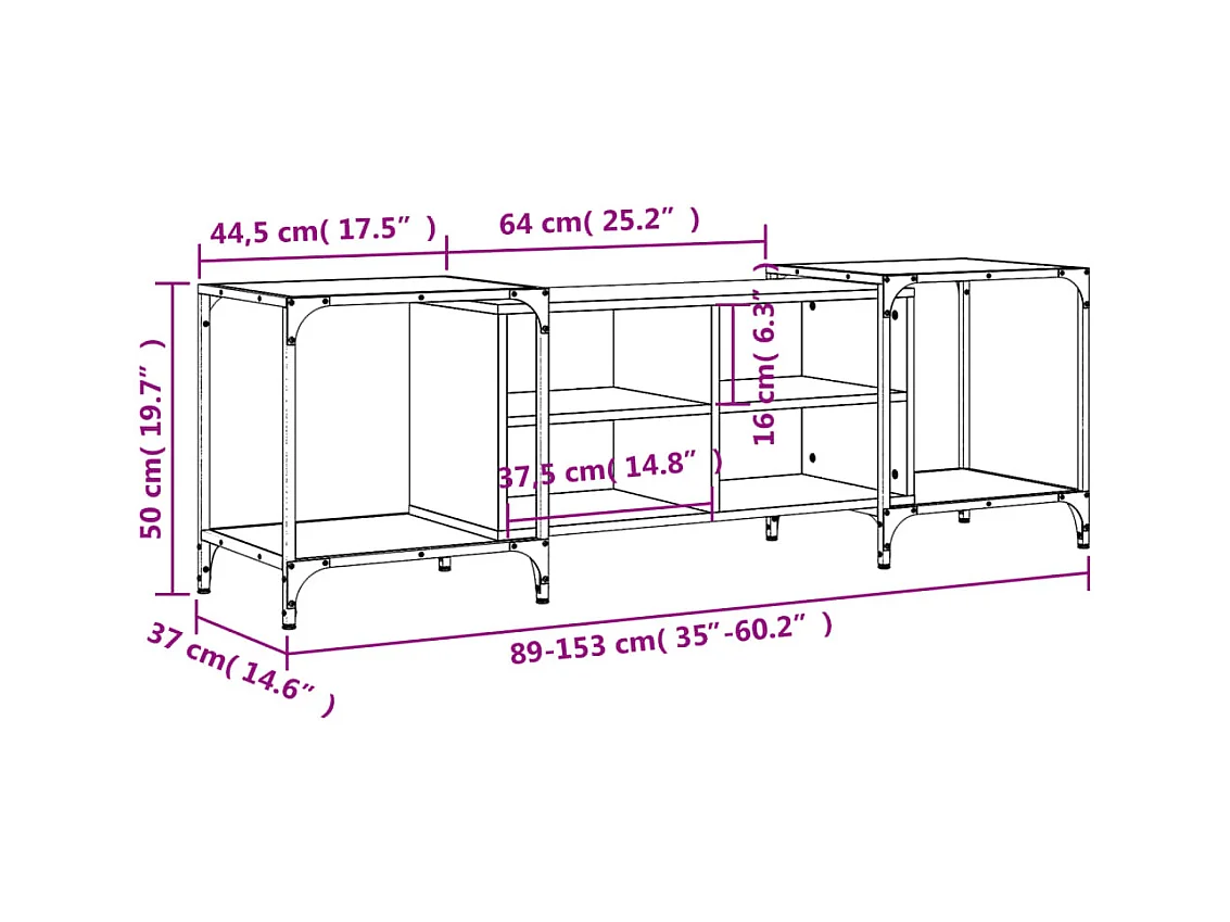 Tv-meubel 153x37x50 cm bewerkt hout grijs sonoma eikenkleurig