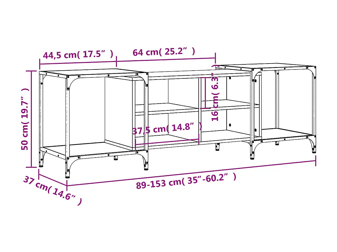 Tv-meubel 153x37x50 cm bewerkt hout grijs sonoma eikenkleurig