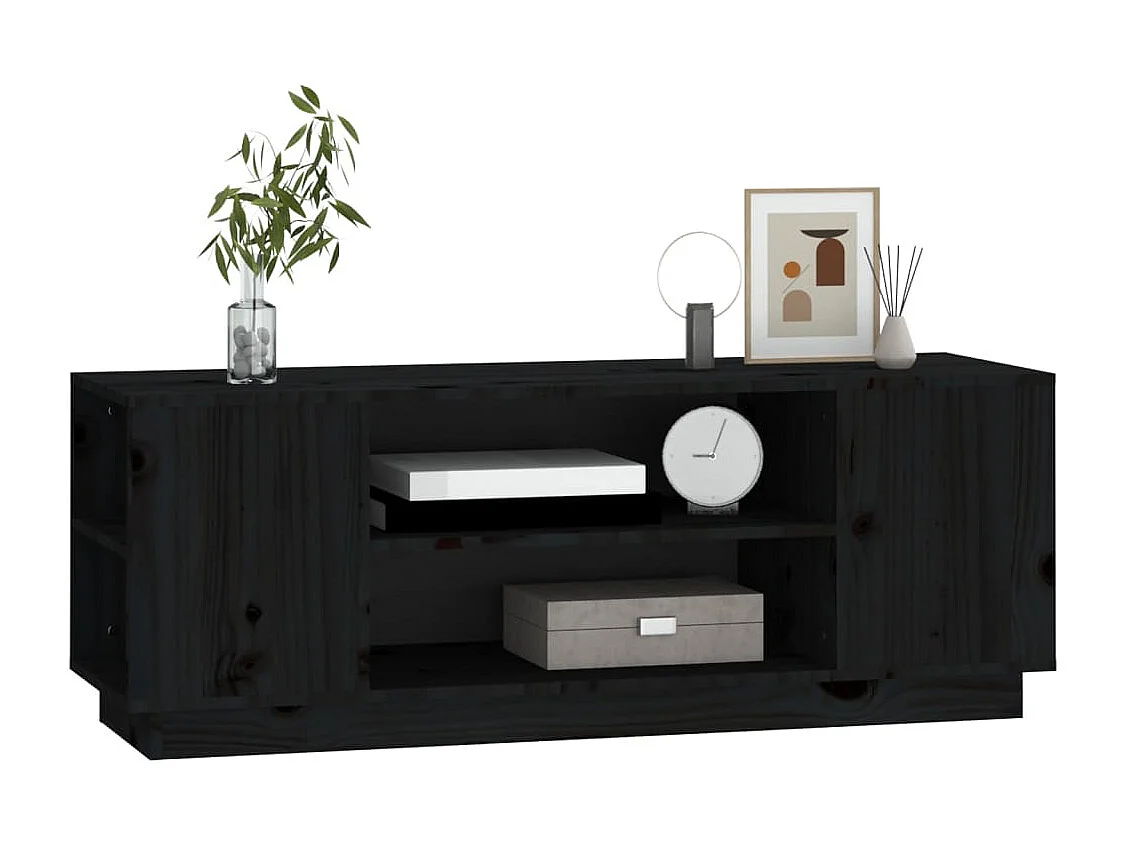 Mobile Porta TV Nera 110x35x40,5 cm in Legno Massello di Pino