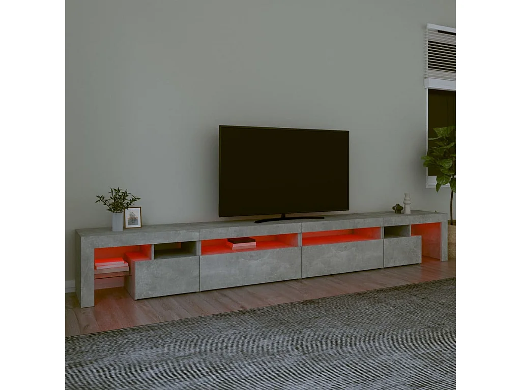 Meuble TV avec lumières LED Gris béton 290x36,5x40 cm