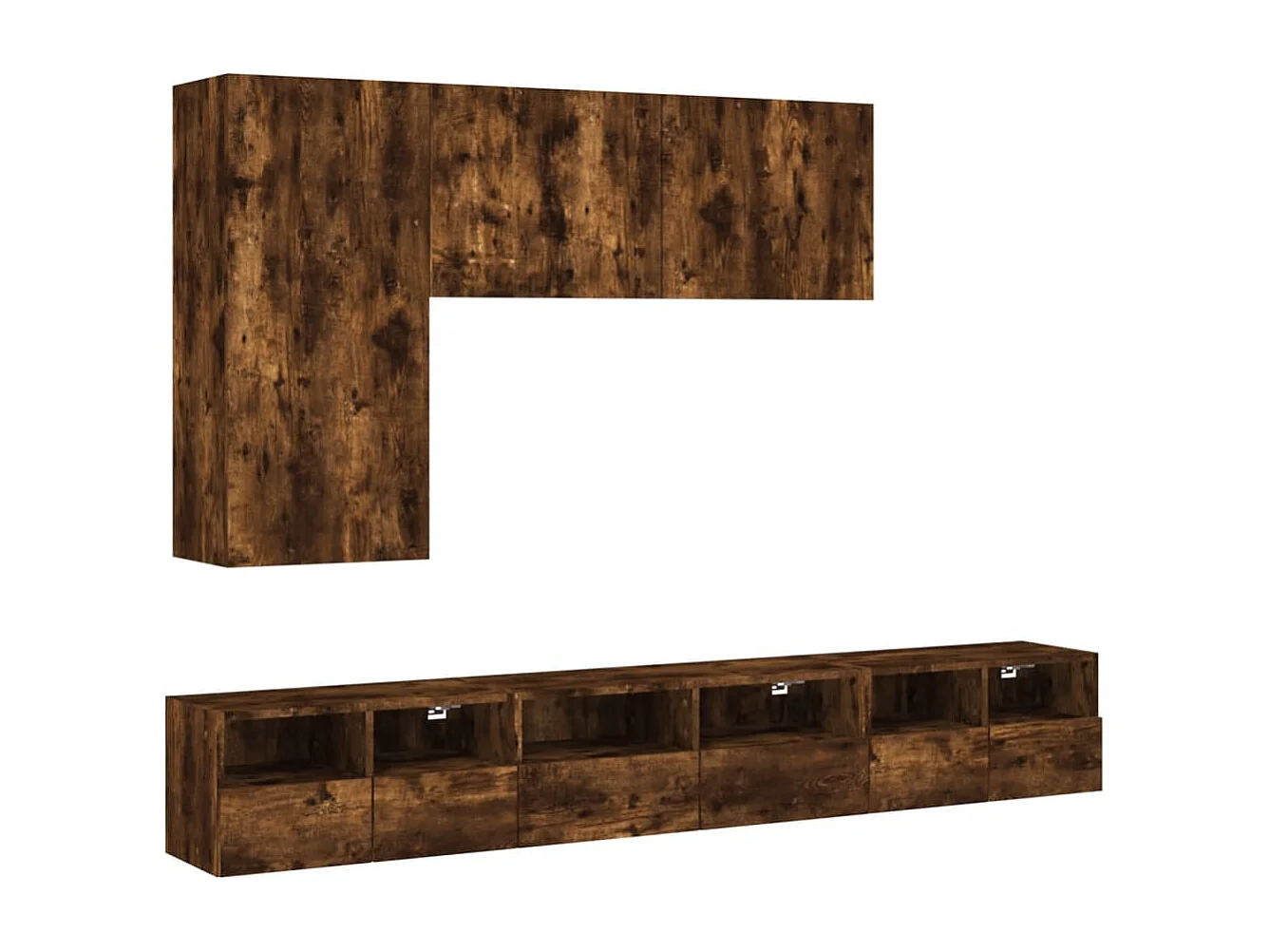 Mobili TV a Muro 5pz Rovere Fumo in Legno Multistrato
