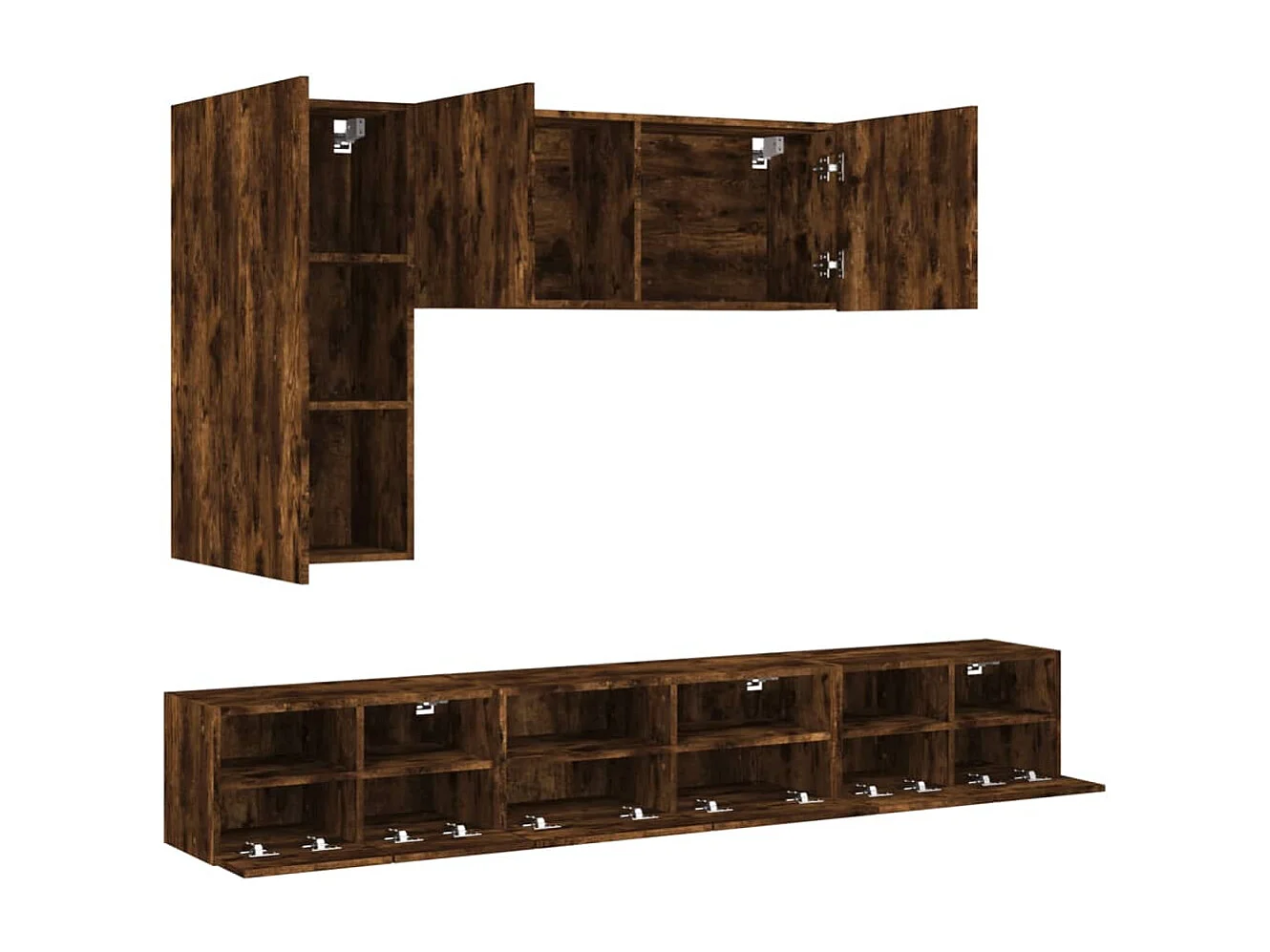 Mobili TV a Muro 5pz Rovere Fumo in Legno Multistrato