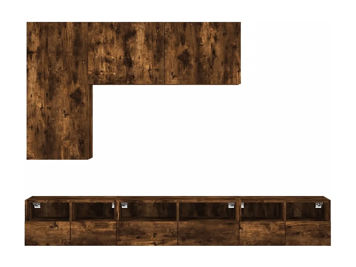 Mobili TV a Muro 5pz Rovere Fumo in Legno Multistrato