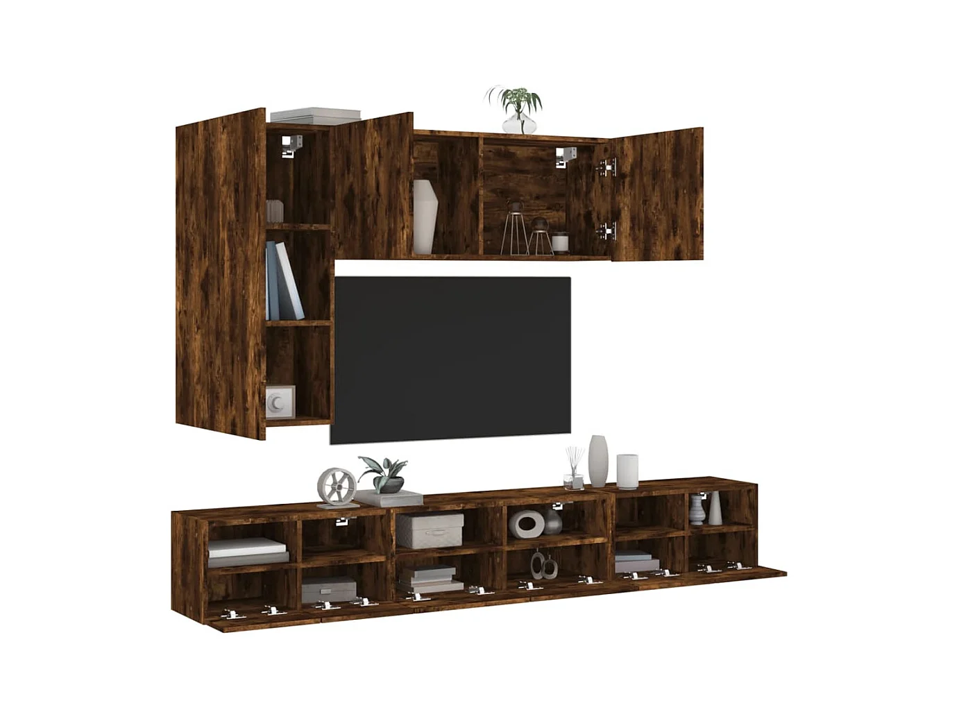 Armoires murales TV 5 pcs chêne fumé bois d'ingénierie