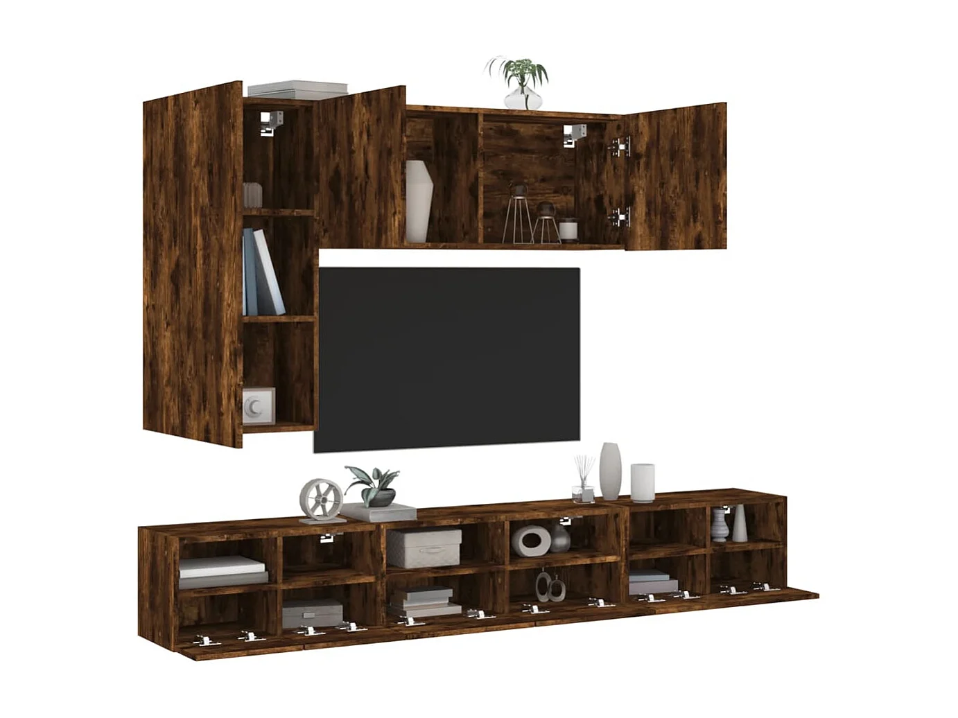 Armoires murales TV 5 pcs chêne fumé bois d'ingénierie