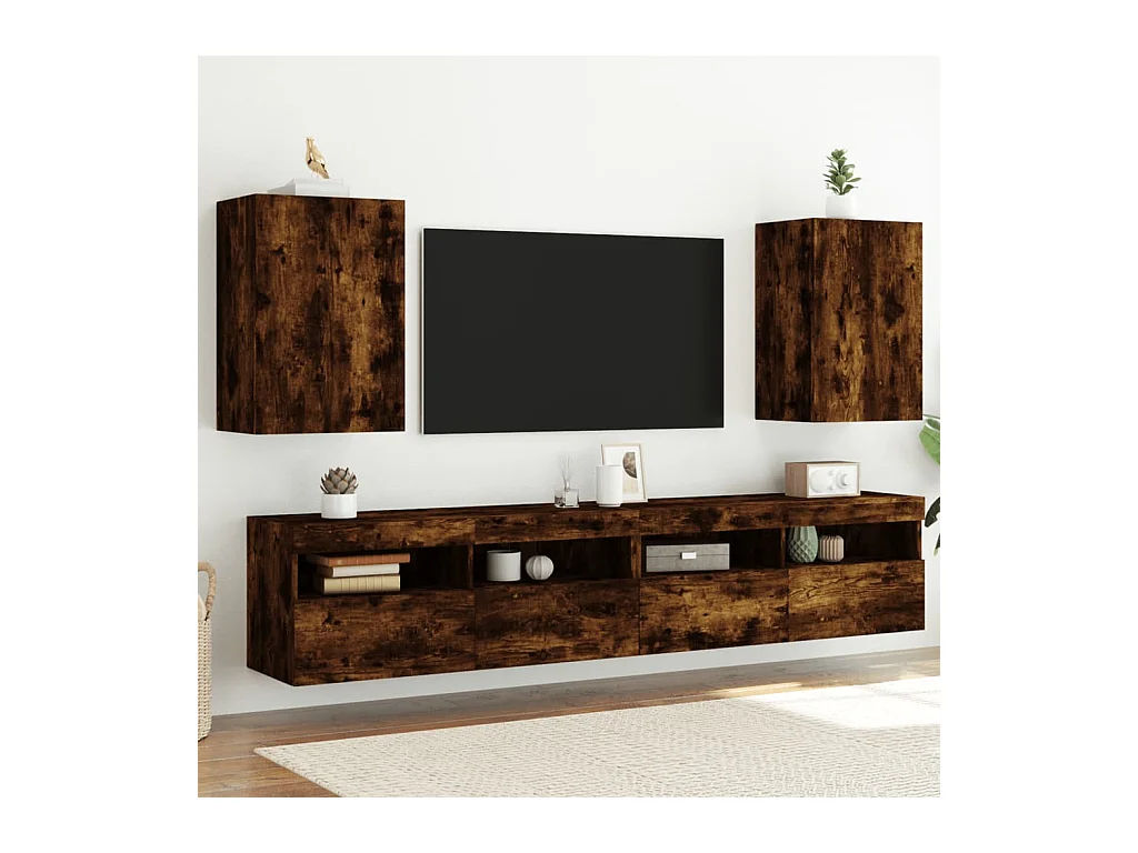 Meubles TV muraux 2 pcs chêne fumé 40,5x30x60cm bois ingénierie