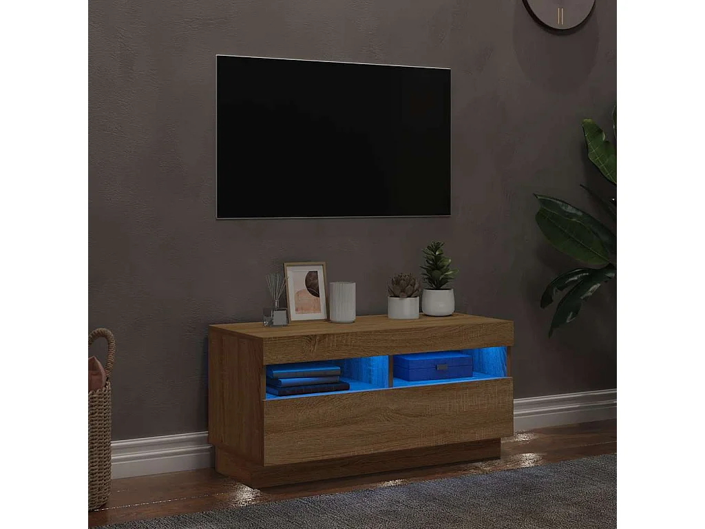 Mobile Porta TV con Luci LED Rovere Sonoma 80x35x40 cm