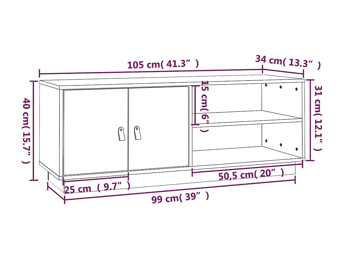 Tv-meubel 105x34x40 cm massief grenenhout zwart
