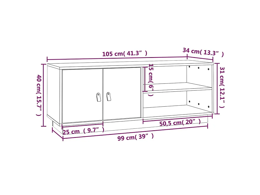 Meuble TV Noir 105x34x40 cm Bois de pin massif