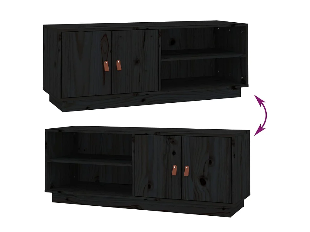 Meuble TV Noir 105x34x40 cm Bois de pin massif