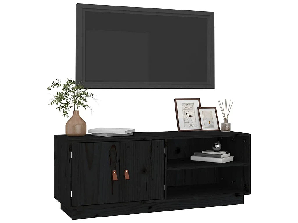 Mobile Porta TV Nero 105x34x40 cm in Legno Massello di Pino