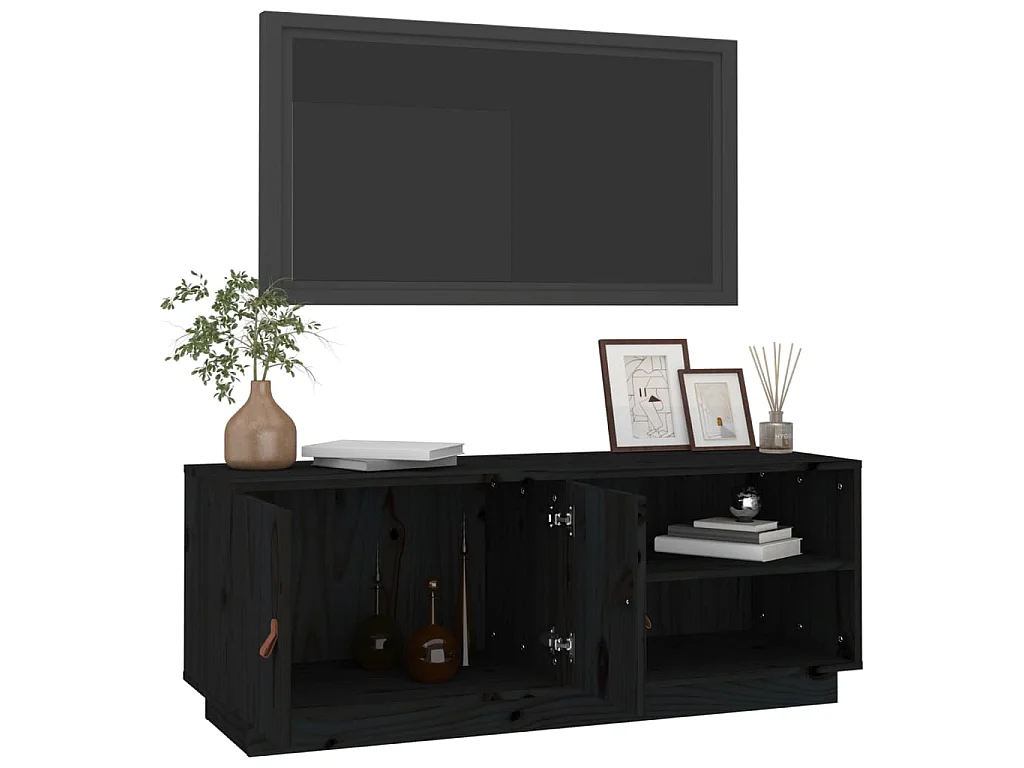 Mobile Porta TV Nero 105x34x40 cm in Legno Massello di Pino