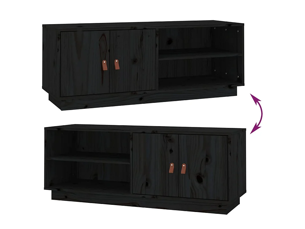 Mobile Porta TV Nero 105x34x40 cm in Legno Massello di Pino