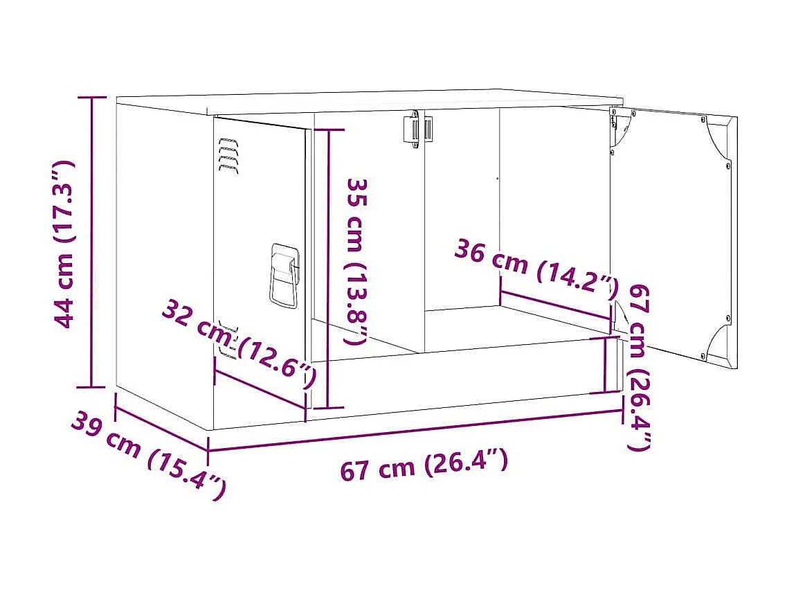 Meuble TV vert olive 67x39x44 cm acier