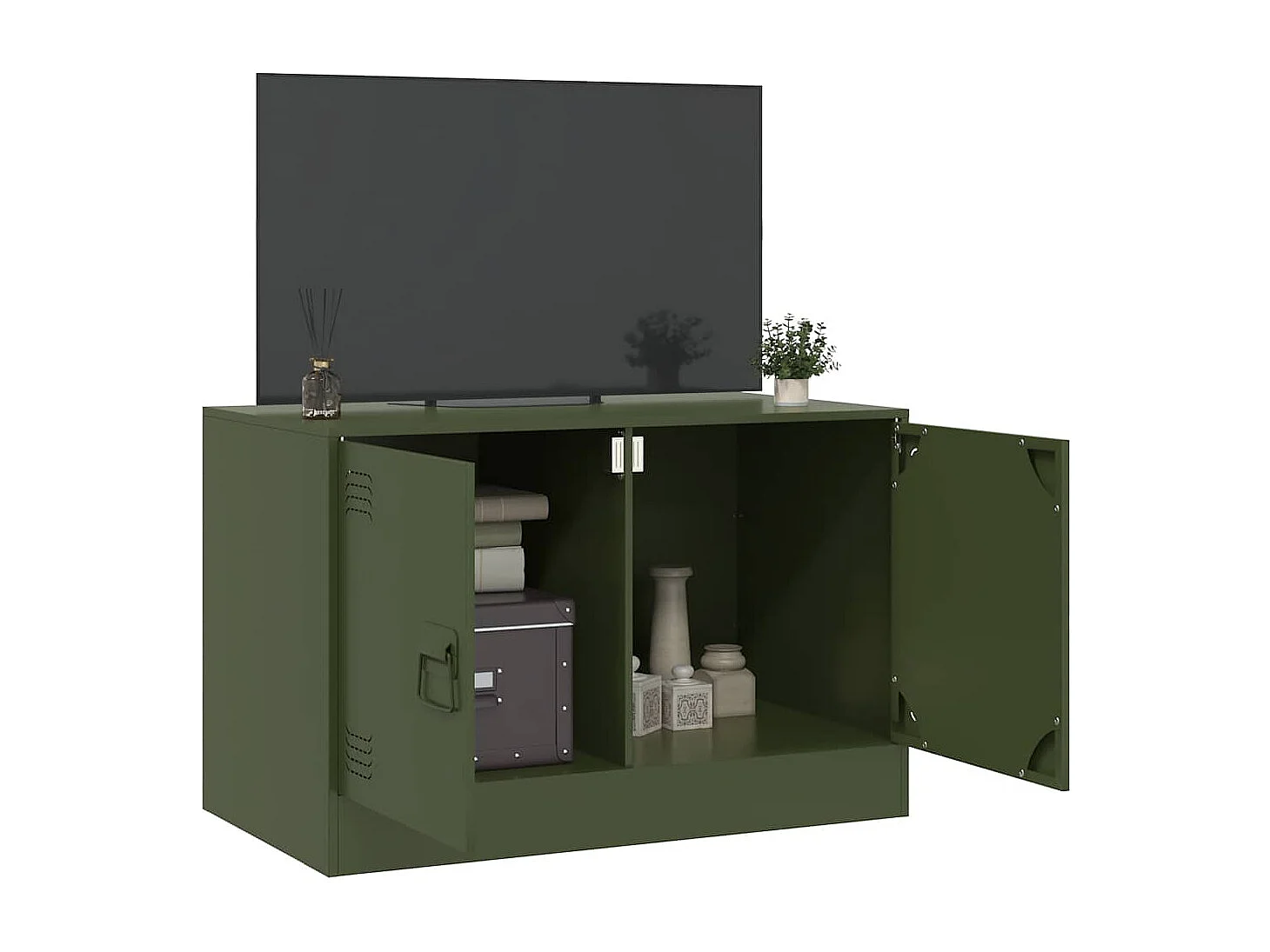 Meuble TV vert olive 67x39x44 cm acier