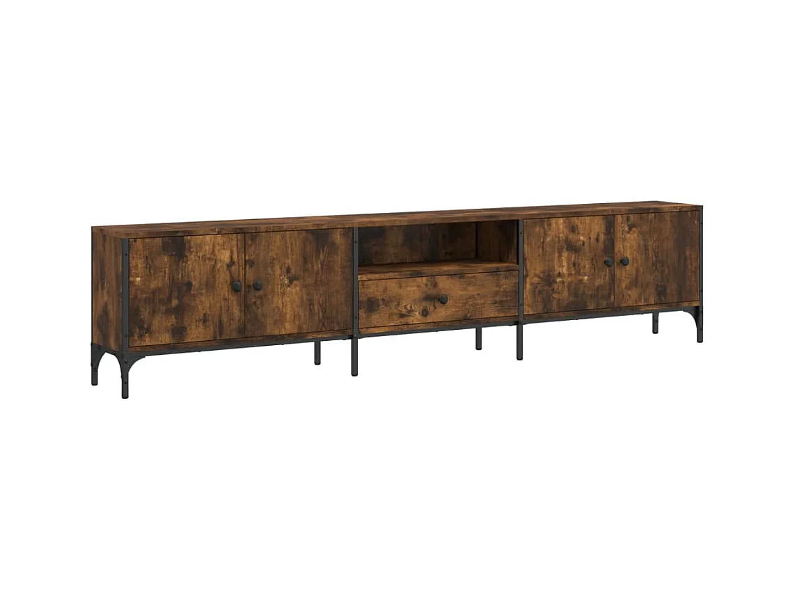 Meuble TV à tiroir chêne fumé 200x25x44 cm bois d'ingénierie