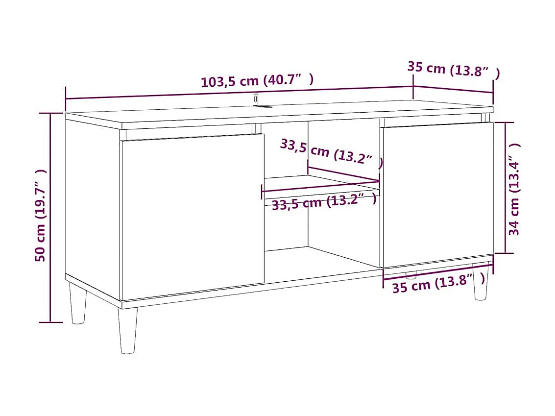 Tv-meubel met houten poten 103,5x35x50 cm grijs sonoma eiken