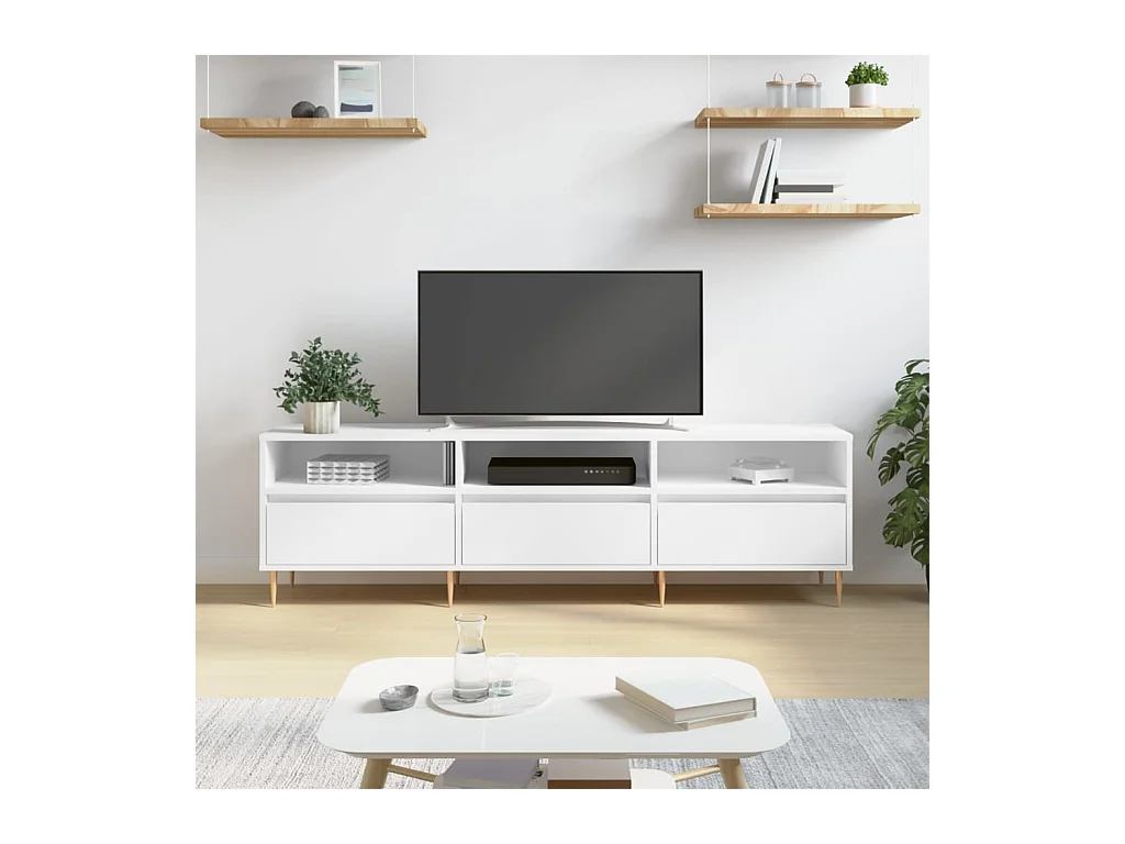 Meuble TV blanc 150x30x44,5 cm bois d'ingénierie
