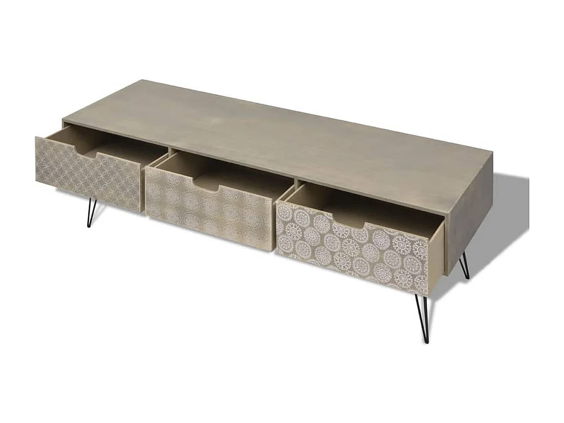Meuble TV avec 3 tiroirs 120x40x36 cm gris