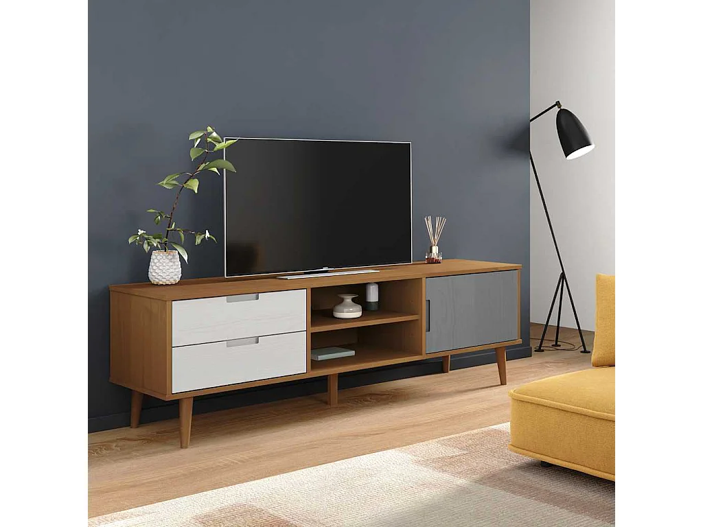 Mobile TV MOLDE Marrone 158x40x49 cm in Legno Massello di Pino