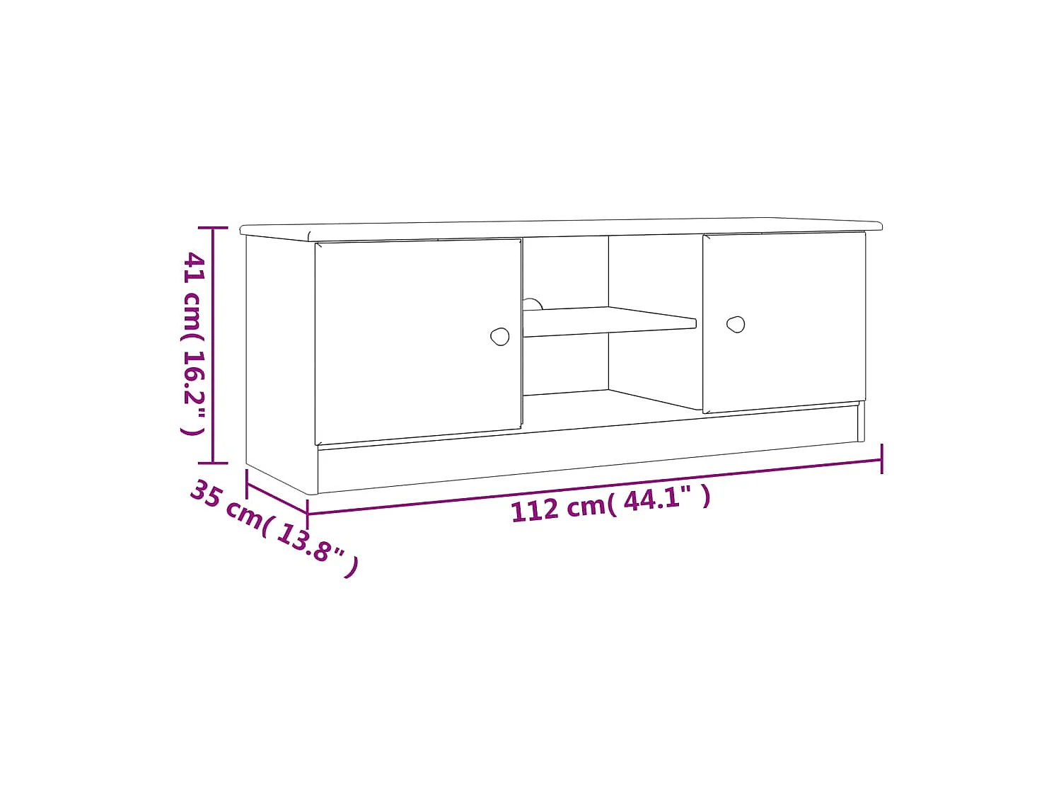 Móvel de TV ALTA 112x35x41 cm madeira de pinho maciça branco