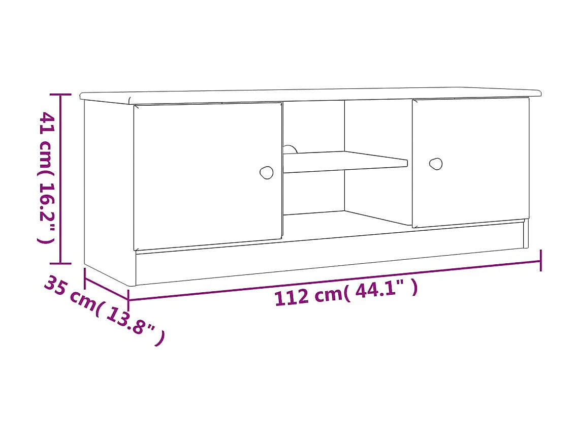 Móvel de TV ALTA 112x35x41 cm madeira de pinho maciça branco
