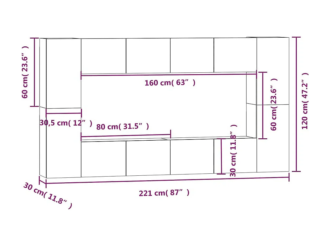 Ensemble de meubles TV 8 pcs Chêne marron Bois d'ingénierie