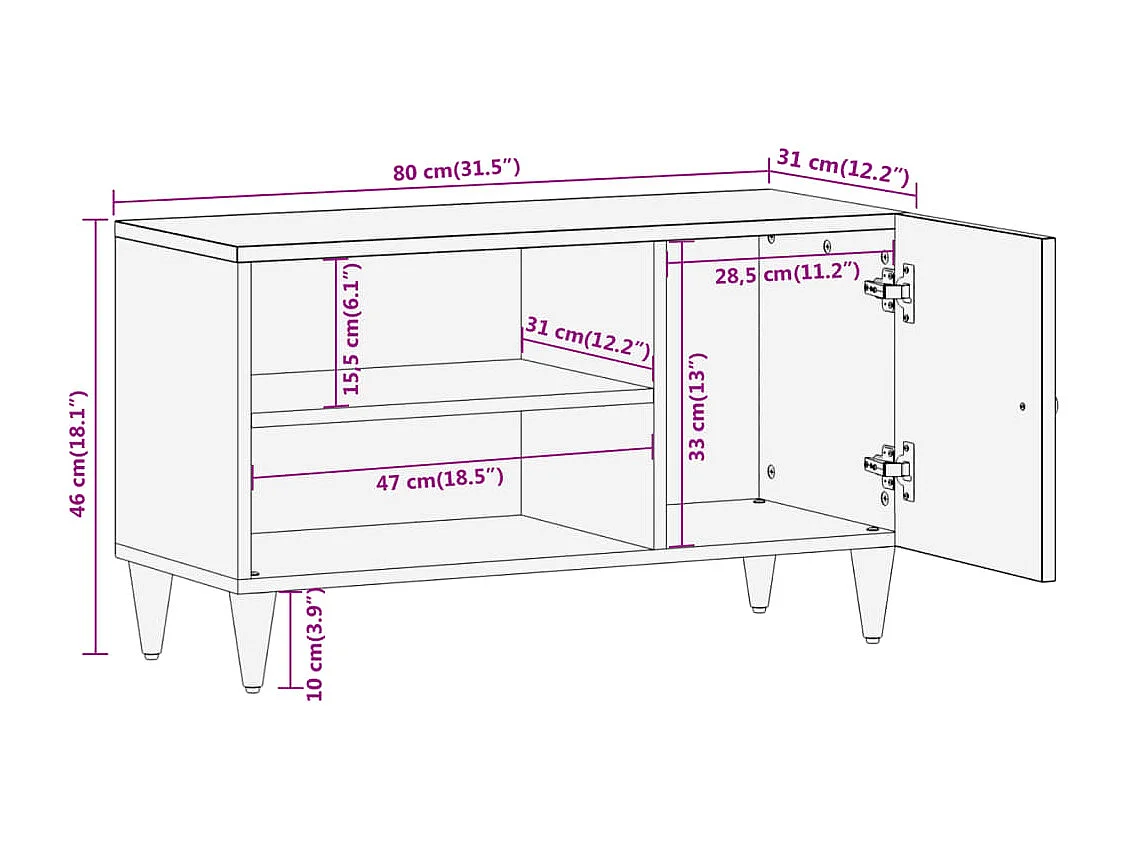 Meuble TV 80x31x46 cm bois massif de manguier